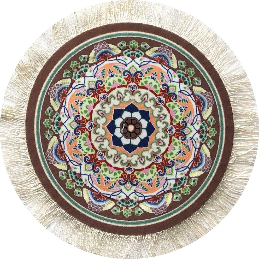 Rug Coasters, Set of 4 Turkish Carpet Style Table Drink mats, Absorbent Kitchen and Dining Accessories, Spill &amp; drip Protection, Round