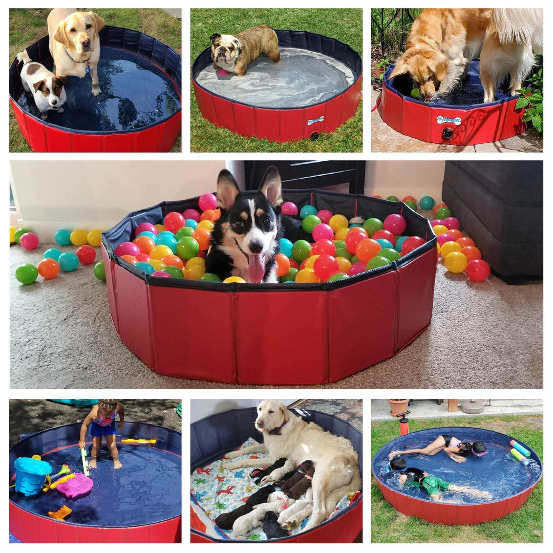 Foldable Dog Pool Collapsible Heavy Duty PVC Pet Pool Bath Tub for XLarge Dogs and Puppies, 63 X 12 inch