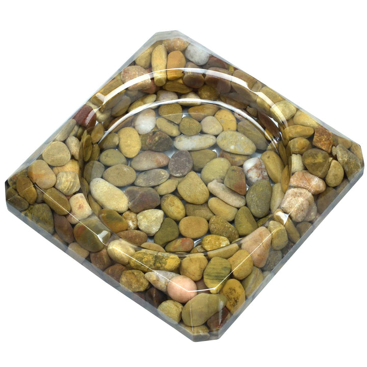 Natural Stone Pebbles Ashtray, 5.1 Square Brown Stone Ashtray