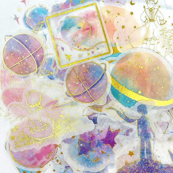 Decorative Scrapbooking Washi Stickers, DIY Crafts for Stationery, Diary, Card Making (60 pcs), Gold Foil 1 (Celestial)