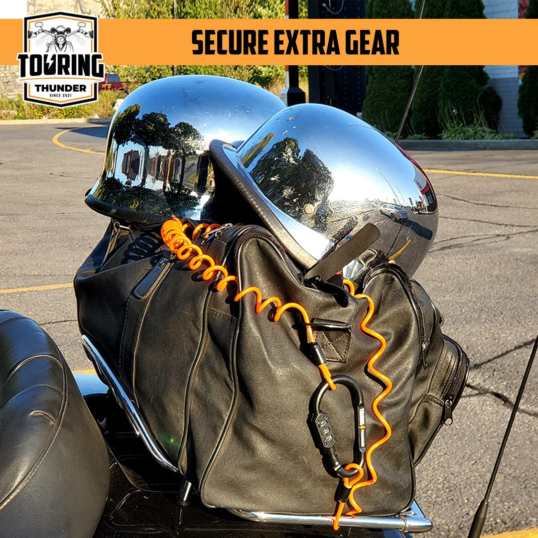 Motorcycle Helmet Lock - High Security Pin Combination Carabiner Lock for Motorbike - Bright Theft Deterrent Cable - Tough Enough to Secure Virtually Anything