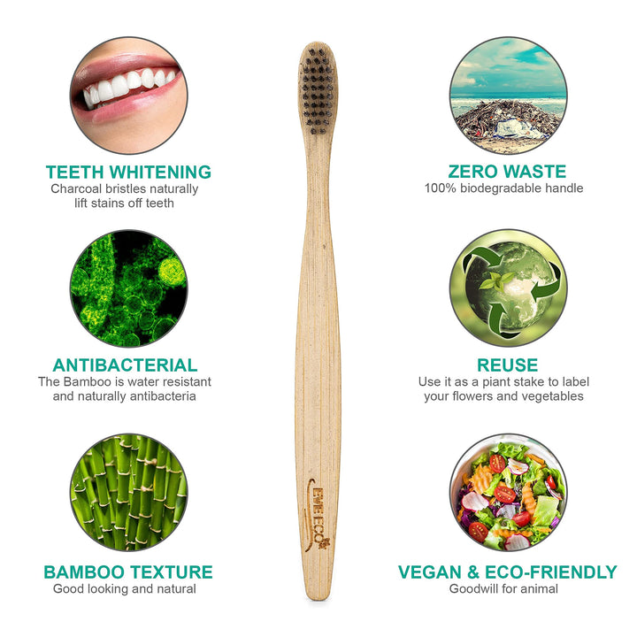 Wood Toothbrush Bamboo | Vegan Charcoal Soft bristles f