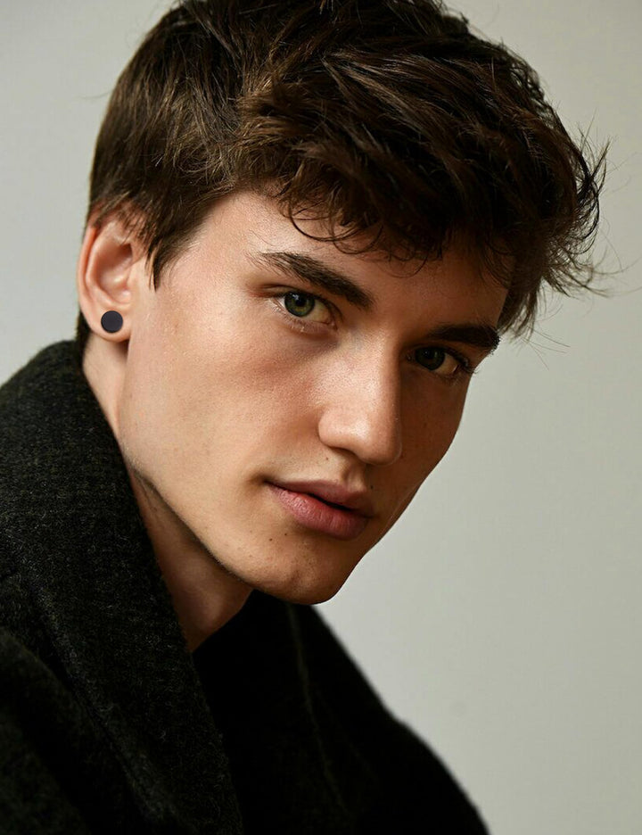Stainless Steel Black Stud Earrings for Men Women, 8mm