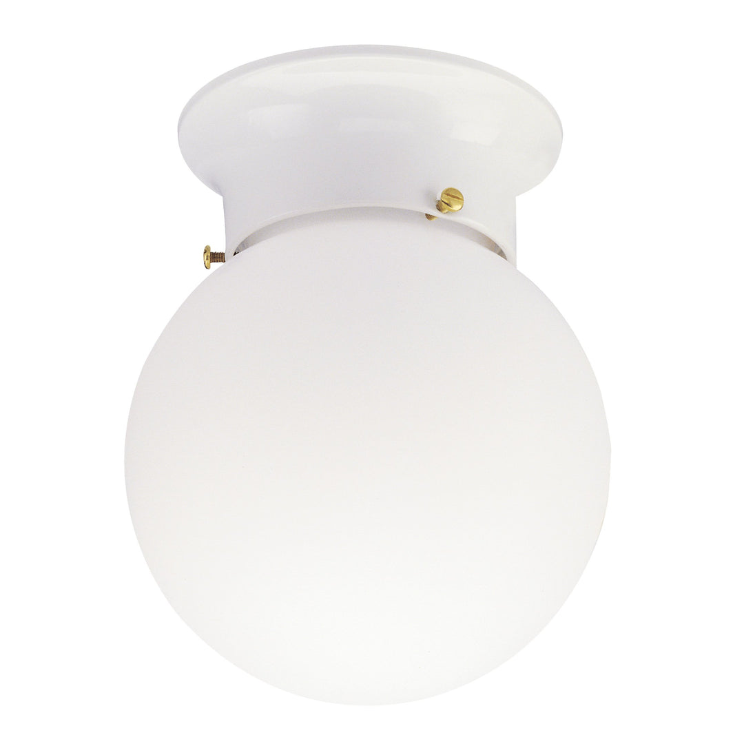6660700 One-Light Flush-Mount Interior Ceiling Fixture, White Finish with White Glass Globe