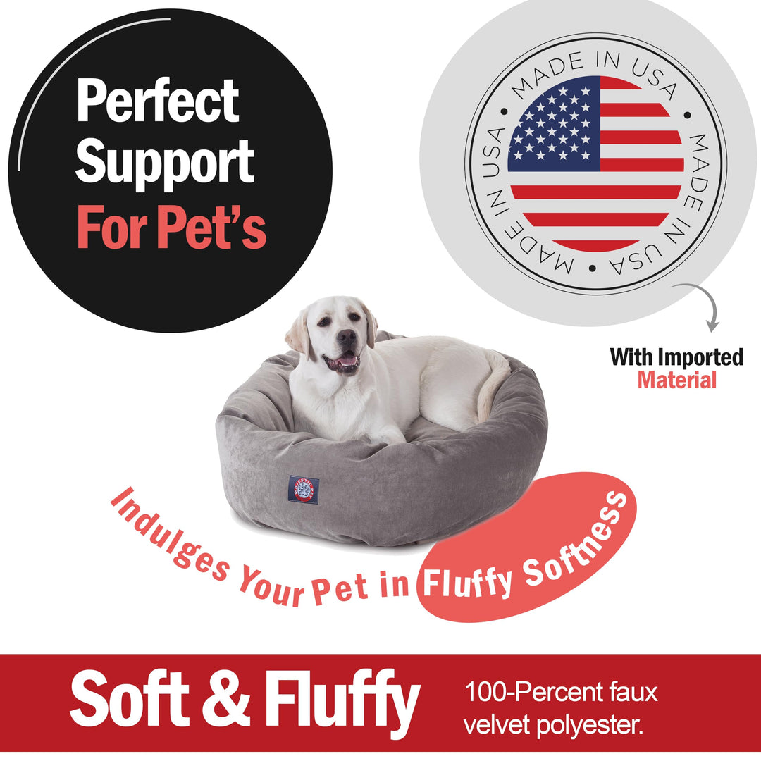 40 Inch Micro Velvet Calming Dog Bed Washable – Cozy Soft Round Dog Bed with Spine for Head Support - Fluffy Donut Dog Bed 40x29x9 (inch) – Round Pet Bed Large - Vintage