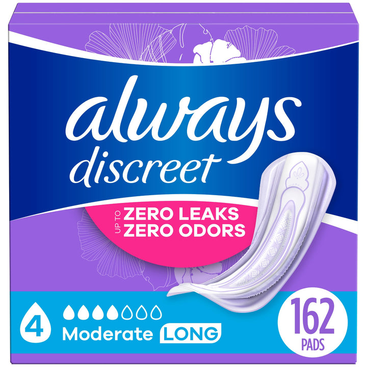 Incontinence Pads for Women, Moderate Absorbency, Long Length, 54 Count - Pack of 3 (162 Total Count) (Packaging May Vary)