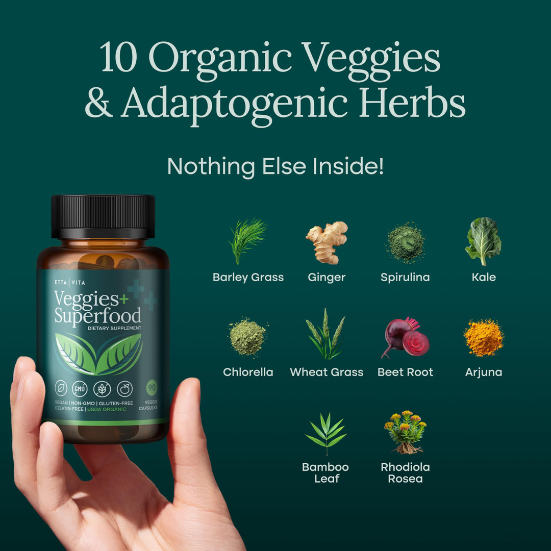 100% Organic Fruits and Veggies Supplement (USDA Organic - Made in USA) 180 Potent Fruits and Vegetable Capsules for Energy Boost &amp; Daily Fruit and Vegetable Vitamins - Vegan, Non-GMO, Gluten-Free