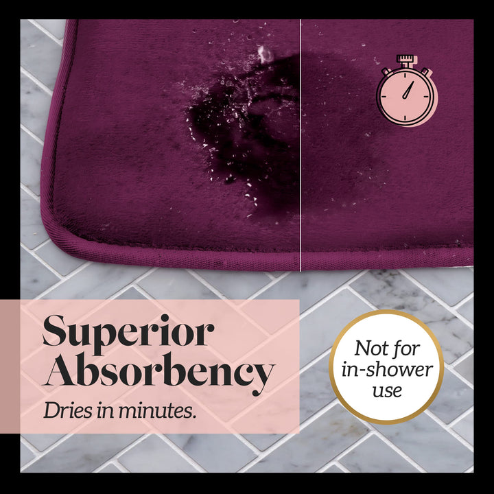 Bath Mats for Bathroom Non Slip - Eggplant 17 x 24 Memory Foam Bathroom Rugs - Quick Dry Bath Mat