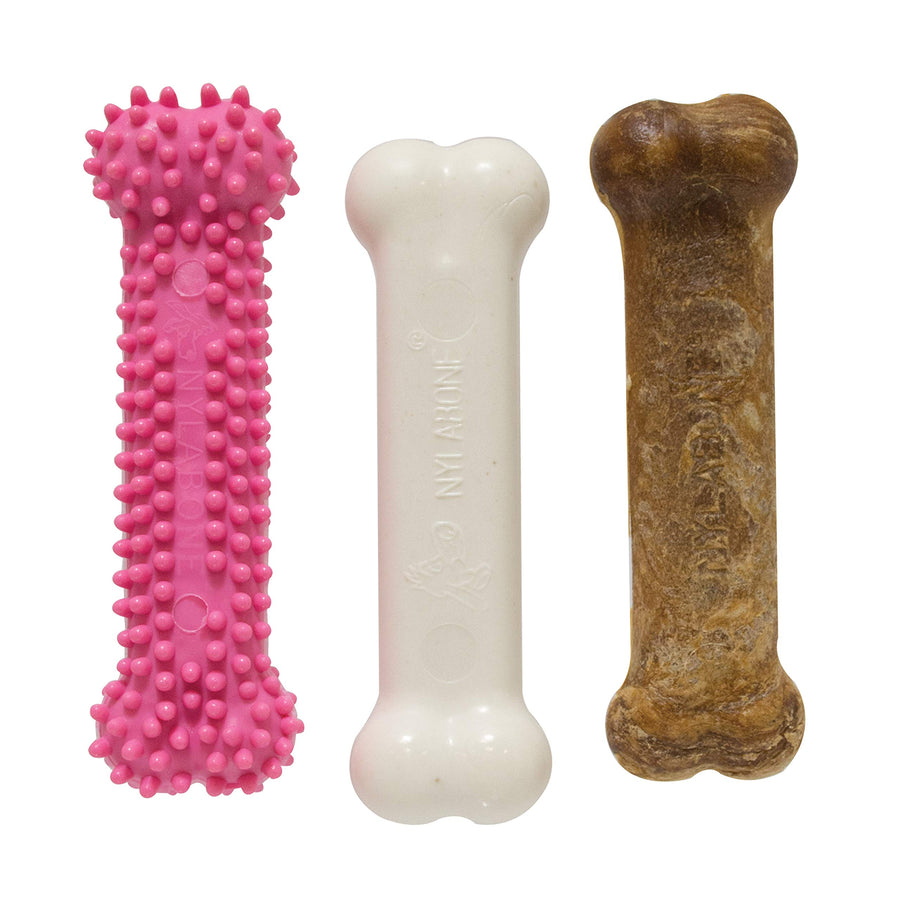 Puppy Chew Toys & Natural Treat Triple Pack, Pink, Chicken & Bacon Flavor, Small - Up to 25 Ibs, 3 Pack