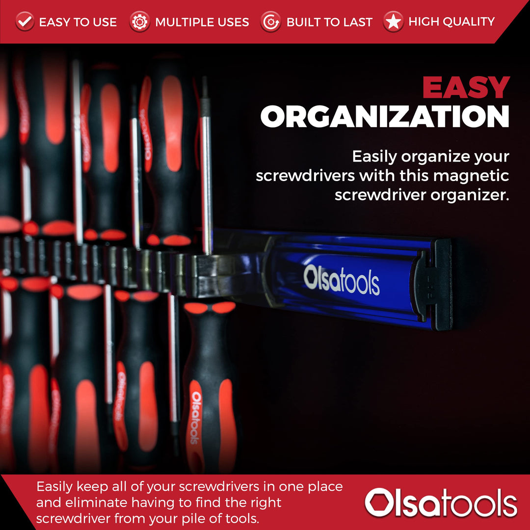 Magnetic Screwdriver Rail Organizer| Professional Quality Magnetic Tool Holder | Fits up to 16 Screwdrivers | Blue
