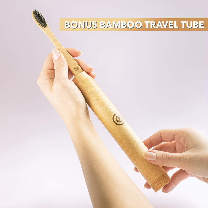 GREENZLA Organic Bamboo Toothbrushes, 4 Pack Sturdy BPA