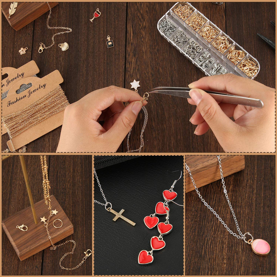 Jewelry Making Chains 49.2 Feet Stainless Steel Link Chains 1000 Pieces Jump Rings 40 Pieces Lobster Clasps with Curved Tweezers and Brass Jump Ring Opener for Women Men DIY Jewelry (Gold, Silver)