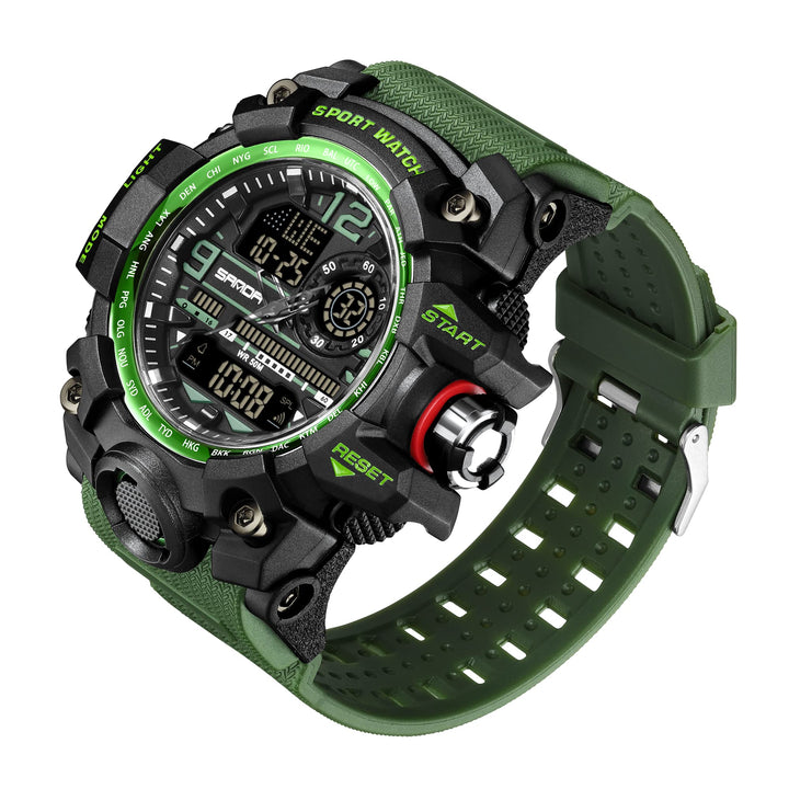 Men&#39;s Watches Sports Outdoor Waterproof Military Watch Date Multi Function Tactics LED Face Alarm Stopwatch for Men (3133_Green)