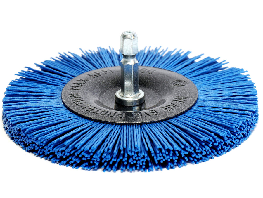 Nylon - Disc Brush, Wire Brush Drill Bit 100 mm/ 4, Hexagonal Shaft 1/4' (6.35 mm) with FINE-Nylon-Wire for Cleaning and polishing Wood and Metal