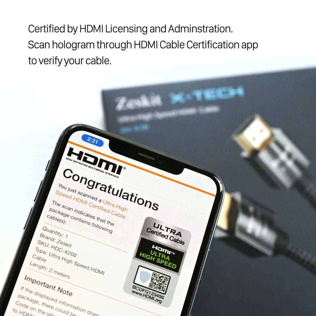 Zeskit X-Tech 48Gbps Ultra High Speed HDMI Cable 8ft, 8