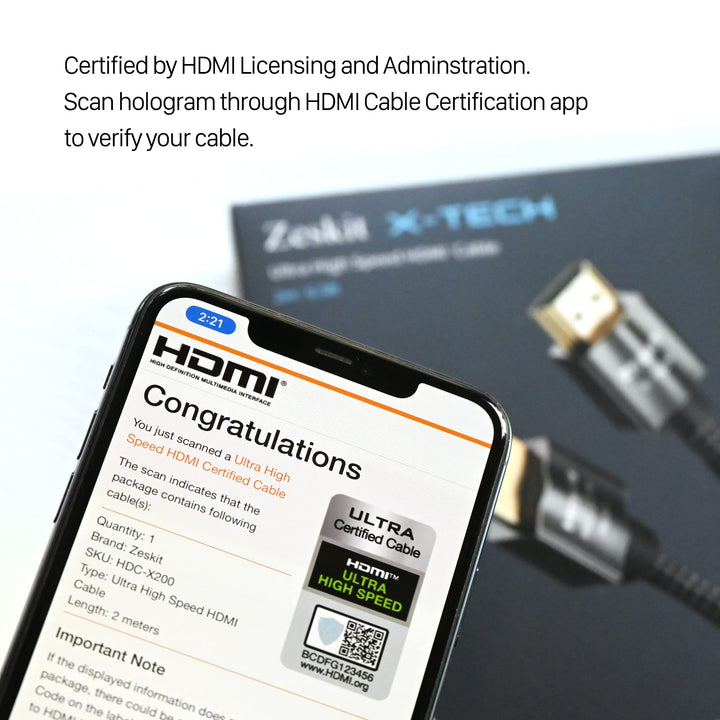 Zeskit X-Tech 48Gbps Ultra High Speed HDMI Cable 8ft, 8