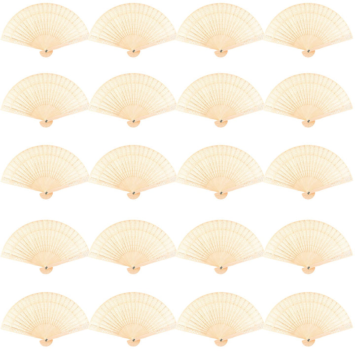 20 Pieces White Handheld Paper Fan Paper Folding Fans with Bamboos for Wedding Gift, Party, Home