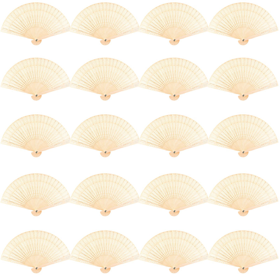 20 Pieces White Handheld Paper Fan Paper Folding Fans with Bamboos for Wedding Gift, Party, Home