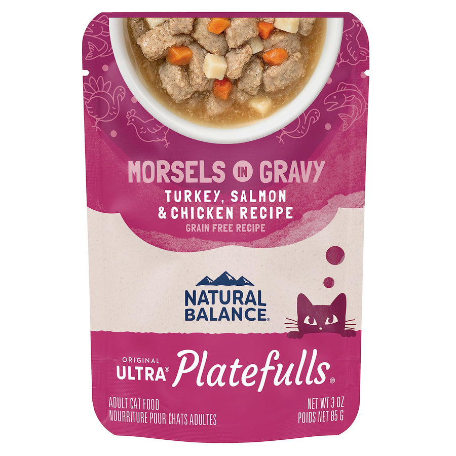 Original Ultra Platefulls Indoor Adult Grain Free Wet Cat Food, Turkey, Salmon & Chicken Recipe, 3 Ounce Pouch (Pack of 24)