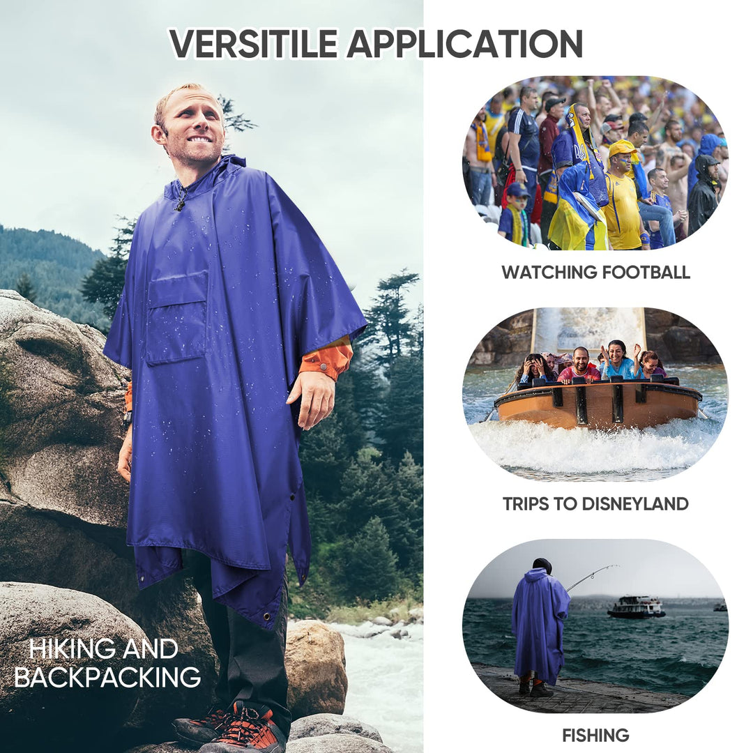 PTEROMY Hooded Rain Poncho for Adult with Pocket, Water