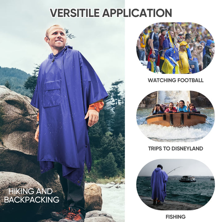 PTEROMY Hooded Rain Poncho for Adult with Pocket, Water