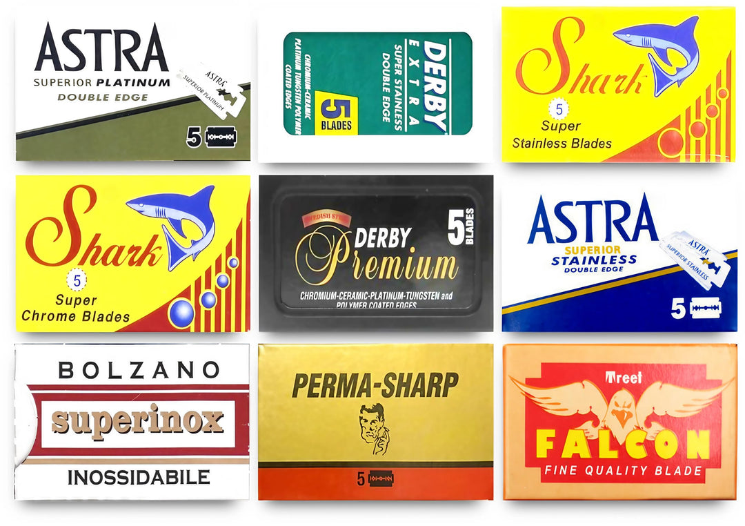 Astra-Derby-Shark-Permasharp-Bolzano-Treet 50 Quality Double Edge Razor Blades Sampler (9 different brands)