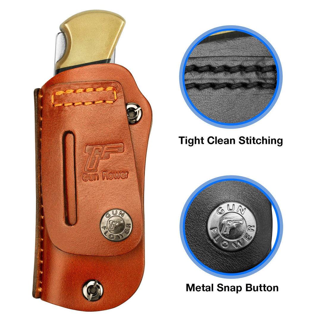 GUN &amp; FLOWER Handmade Leather Sheath for the Buck 110 &amp; 112 Ranger Folding Knife (Knife not included), Retention Adjustable, Fit 1.5&#39;&#39; and 1.75&#39;&#39; Wide Belt