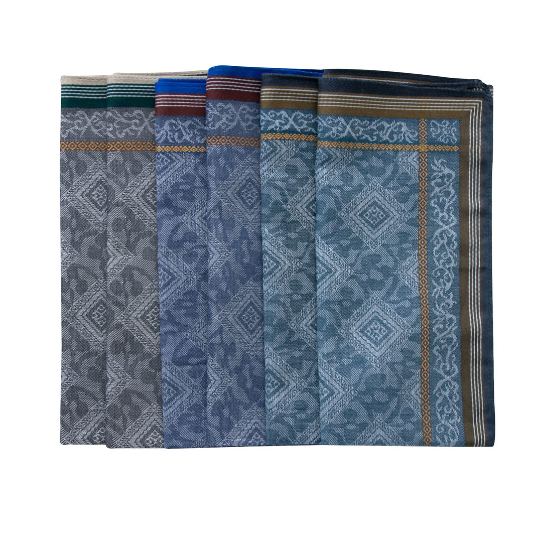Mens Soft Cotton Handkerchiefs Old-fashioned Jacquard Pattern Assorted Pack 9PCS