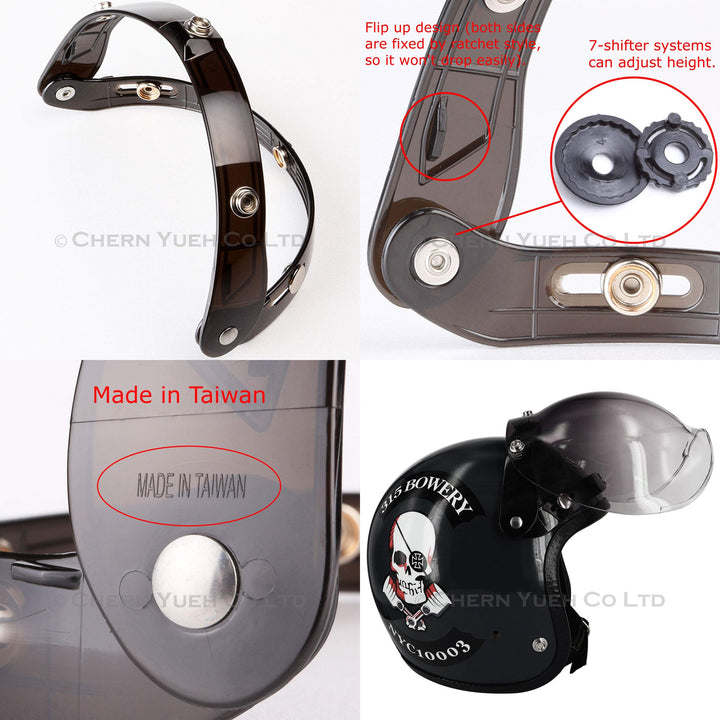 Adapter Flip Up Attachment for Snap Helmet Bubble Shield Visor (Smoke)