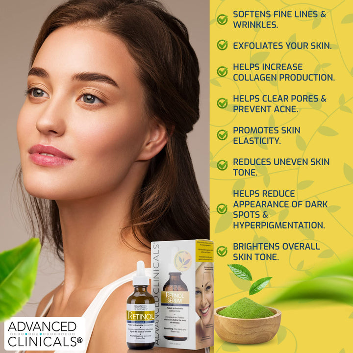 Advanced Clinicals Retinol Serum For Face | Resurfacing Retinol Serum Concentrate Skin Care Moisturizer | Anti Aging Renewing Facial Serum For Wrinkles, Fine Lines, & Uneven Skin Tone, 1.75 Fl Oz