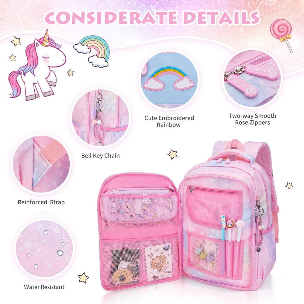 Girls Backpack, School Backpacks 16 * 11.5 * 6.7in for Girls, Cute Book Bag with Compartments for Girl Kid Students Elementary School, Pink