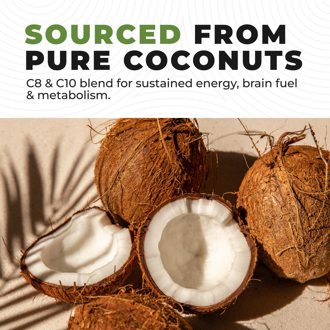 100% Coconut MCT Oil Liquid - MCT Oil C8 C10 for Sustained Mental Energy &amp; Focus Support Great for Smoothies Salads Coffee &amp; More - Palm Free Vegan Keto &amp; Paleo Friendly 60+ Servings (32 Fl Oz)
