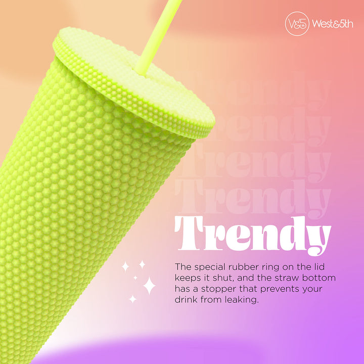 Matte Studded Tumbler with Lid &amp; Straw, Reusable BPA Free Plastic Water Bottle, Travel Friendly Water/Iced Coffee/Cold Brew/Smoothie Textured Cold Cup, 24oz (Yellow)