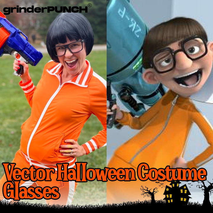 grinderPUNCH Thick Square Frame Clear Lens Glasses Eyeglasses Super Oversized Fashion and Costume - Matte Black
