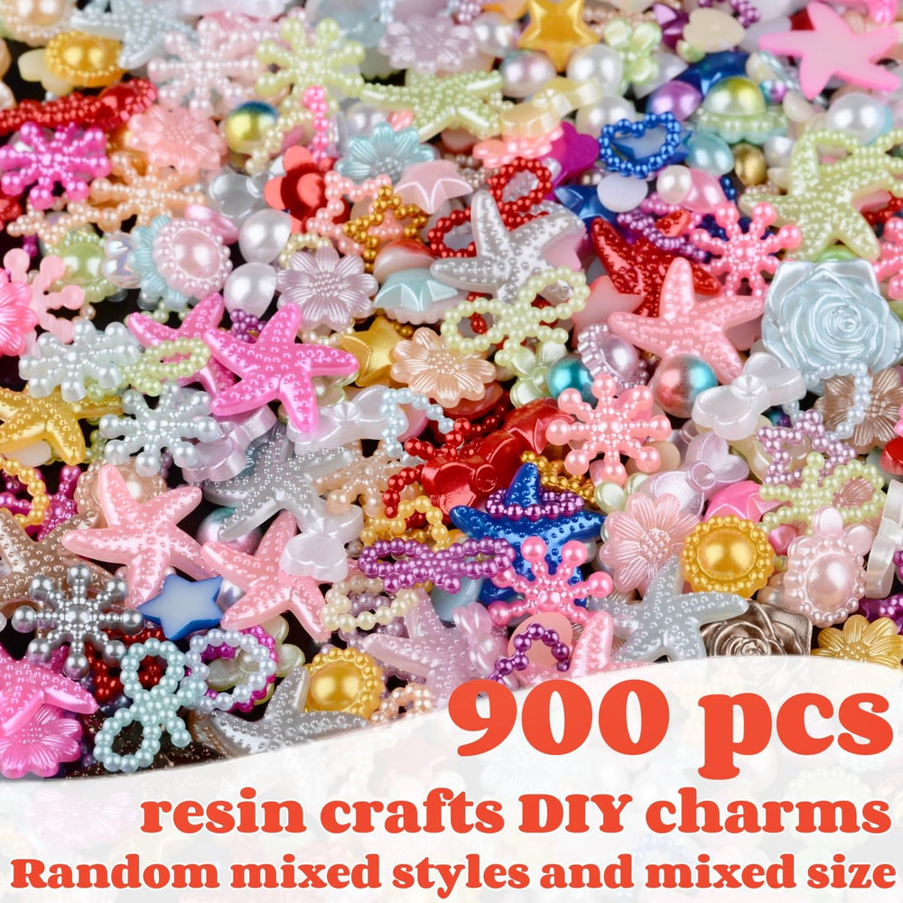 900pcs 4-20mm Random Mixed Styles Crafts Material Embellishments Kit Resins Flatback Rhinestones Pearls Round Beads Charms for Crafts Mixed Styles Loose Gems DIY