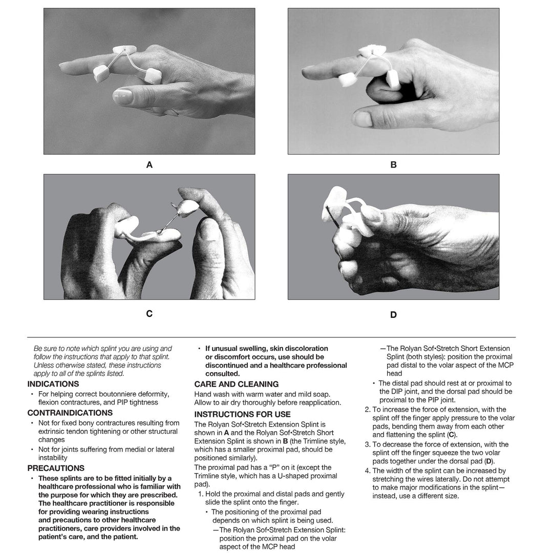 Rolyan Sof-Stretch Extension Splint, Medium, Black, Finger Brace & Knuckle Immobilization Device, Recovery & Rehabilitation Aid for Edema, Joint Extension & Contractures, Support for Injured Fingers