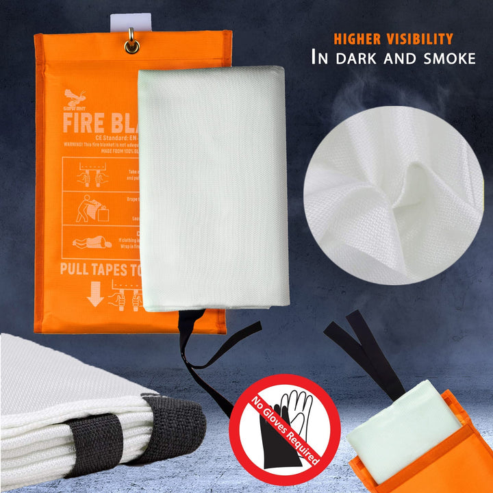 Emergency Fire Blanket for Home and Kitchen - 2 Pack 1500F High Visibility (Glow in The Dark) Smother Kitchen Fire Blanket - CE Certified Hero Fire Blankets Emergency for Home (40 2pk)