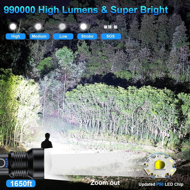 Rechargeable Flashlights 990,000 High Lumens - 2 Pack, Super Bright 12 Hours Long Life LED Flashlight with 5 Modes, High Powered Flash Light for Home, Outdoor