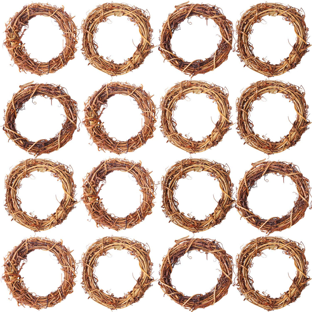 16 Pieces 3 Inch Grapevine Wreaths Vine Branch Wreath Christmas Rattan Wreath Garland Decoration for Christmas Holiday Craft or Wedding Supplies