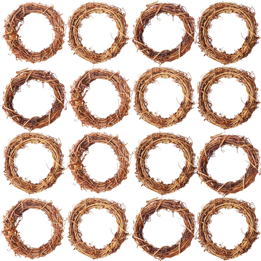 16 Pieces 3 Inch Grapevine Wreaths Vine Branch Wreath Christmas Rattan Wreath Garland Decoration for Christmas Holiday Craft or Wedding Supplies