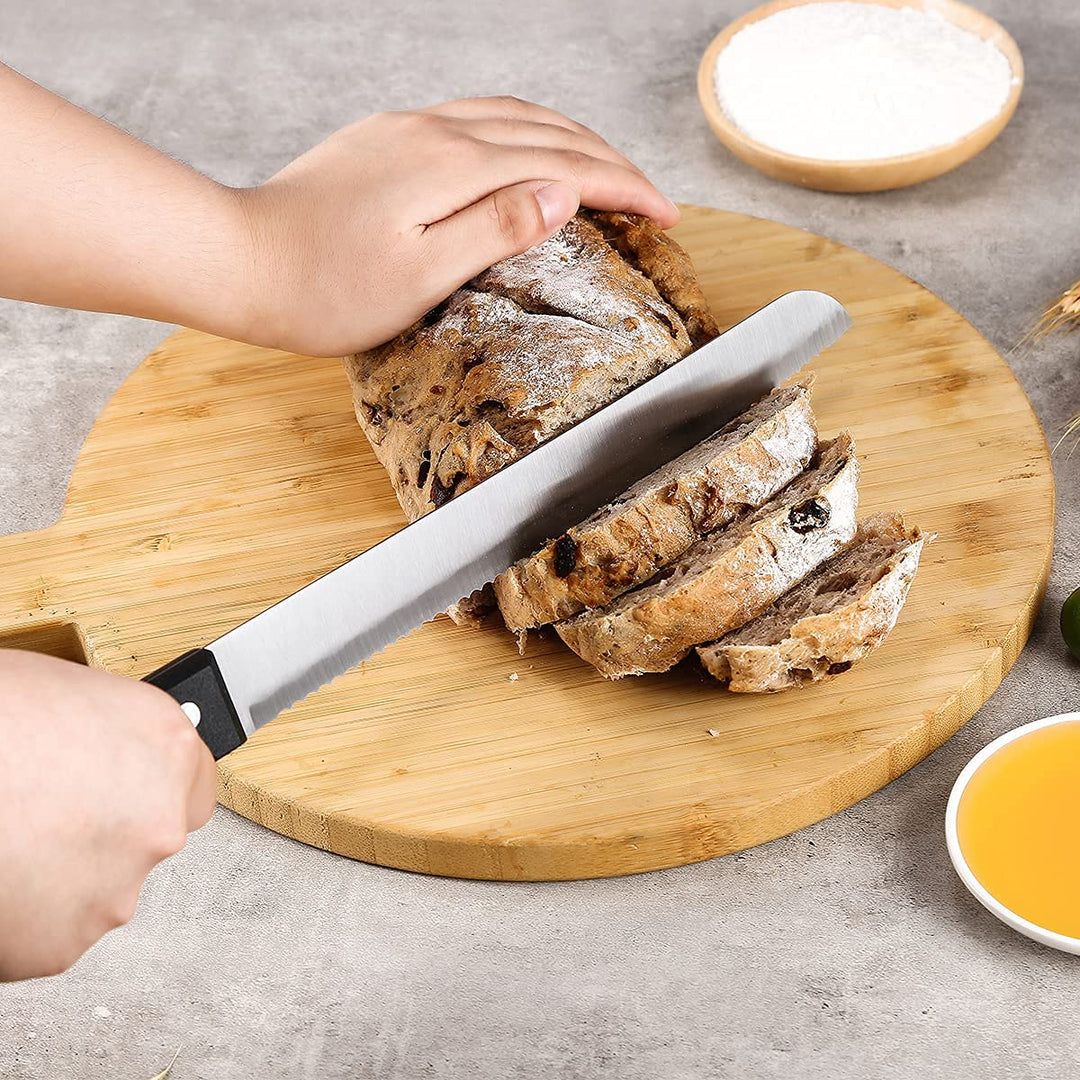 Serrated-Bread Knife 10 Inch, Black Full-Tang and Triple Rivet Stainless Sharp Wavy Edge Wide Bread Cutter, Professional for Slicing Homemade Bread, Bagels, Cake, Dishwasher Safe