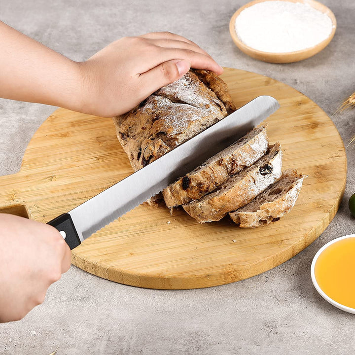 Serrated-Bread Knife 10 Inch, Black Full-Tang and Triple Rivet Stainless Sharp Wavy Edge Wide Bread Cutter, Professional for Slicing Homemade Bread, Bagels, Cake, Dishwasher Safe