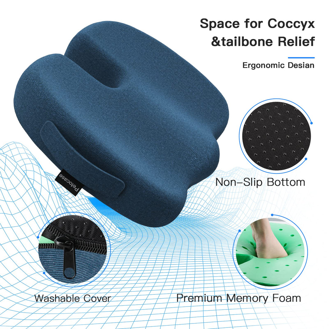 2022 Memory Foam Seat Cushion Orthopedic Design & Back/Lumbar Support Pillow for Office Chair, Car, Truck, Wheelchair for Hemorrhoid, Pregnancy Post Natal, Sciatica,Tailbone & Lower Back Pain Relief