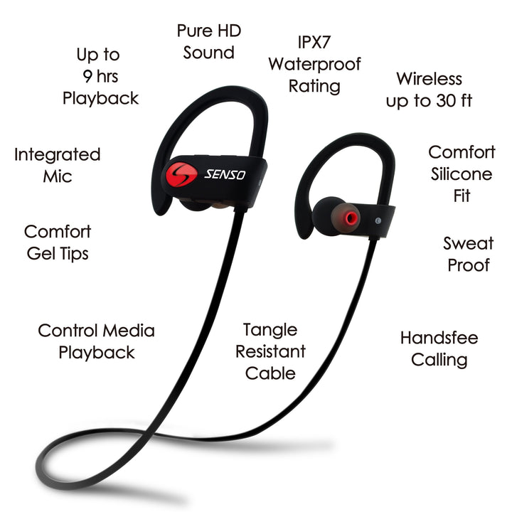 Bluetooth Headphones, Best Wireless Sports Earbuds w/Mic IPX7 Waterproof HD Stereo Sweatproof Earphones for Gym Running Workout Noise Cancelling Earphones Earbuds Noise Cancelling Headsets