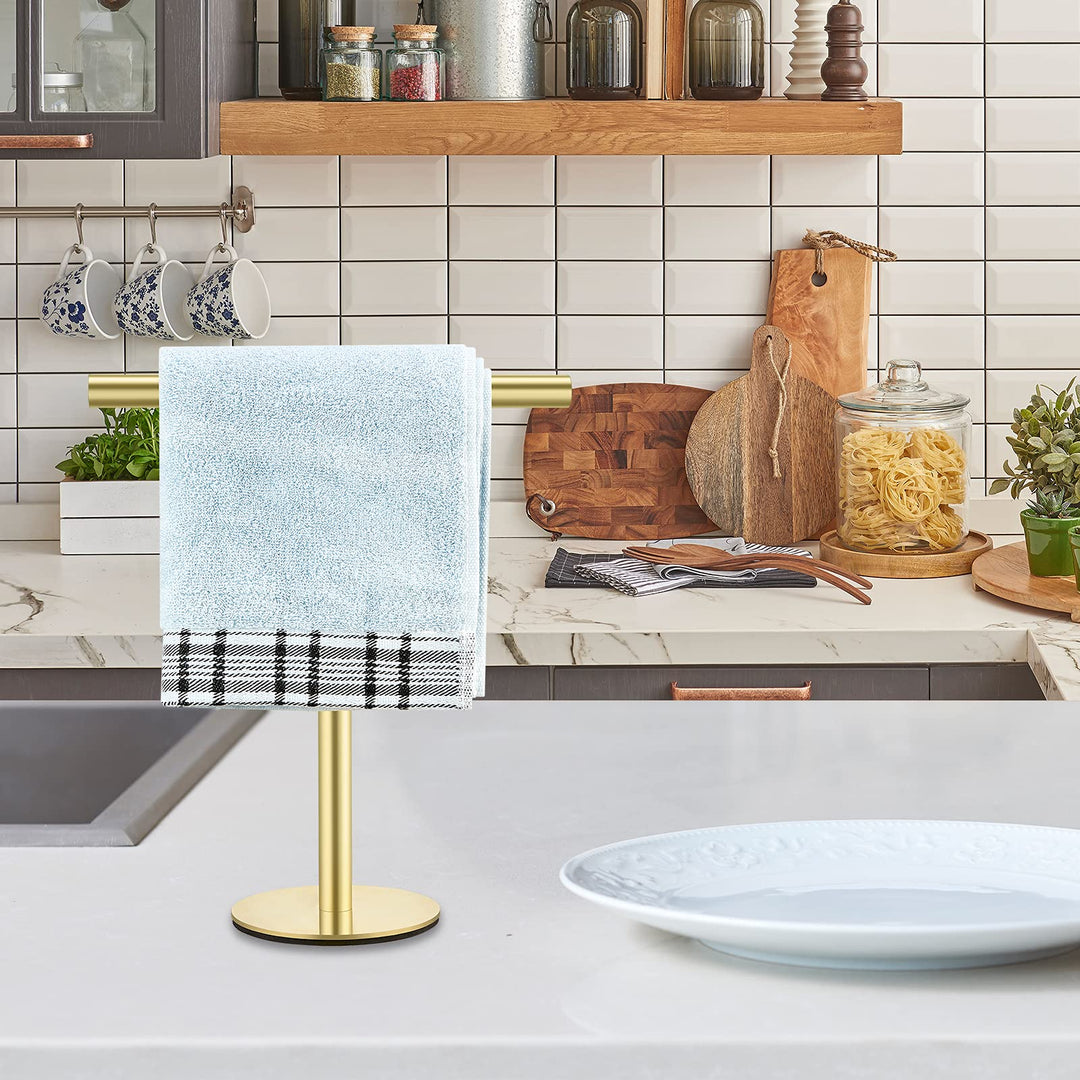 1 Pack Golden T-Shape Towel Bar Rack Stand Bath Hand Towel Holder Standing SUS 304 Stainless Steel Matte Tower Bar for Bathroom Kitchen Vanity Countertop