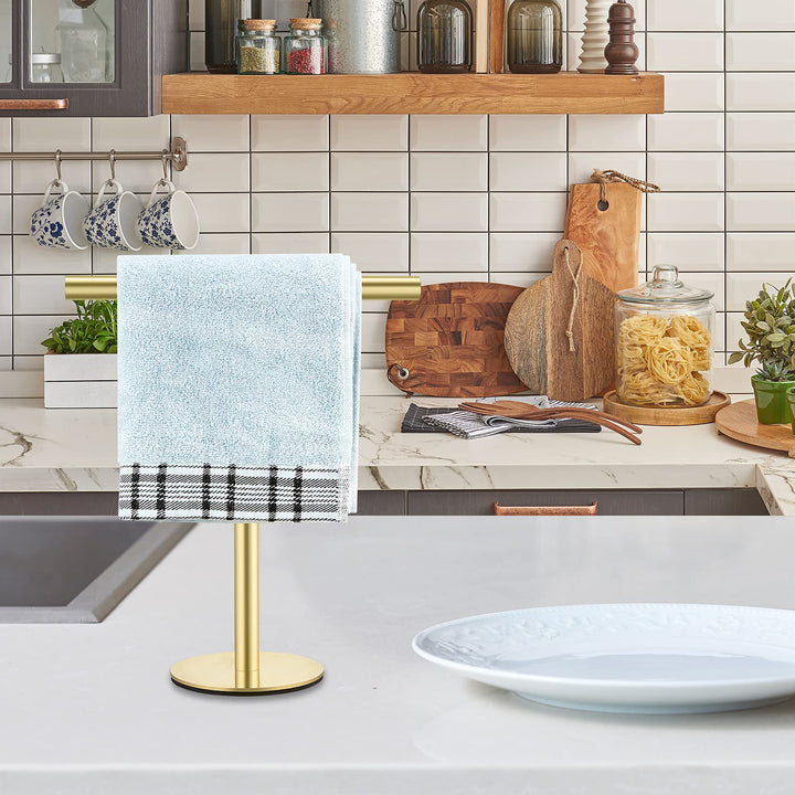 1 Pack Golden T-Shape Towel Bar Rack Stand Bath Hand Towel Holder Standing SUS 304 Stainless Steel Matte Tower Bar for Bathroom Kitchen Vanity Countertop