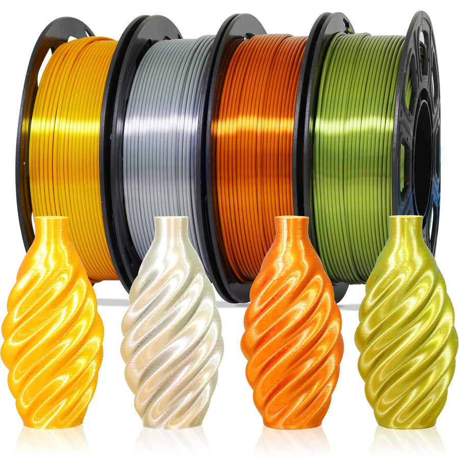 Shiny Silk Multicolor Rainbow PLA Filament, 1.75mm Metallic Gradient 3D Printing Material 0.5kg/Spool Total 3 Spools 1.5kgs, Filament Bundle Package with Extra Accessory 3D Print Stick Tool