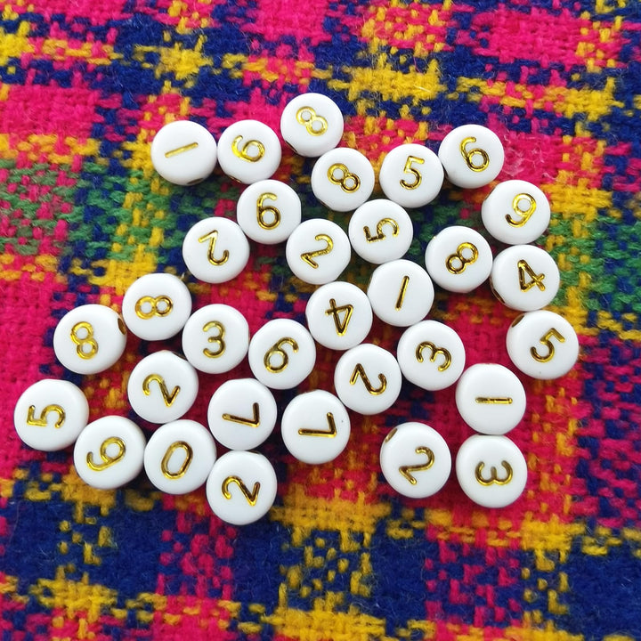 Amaney 500pcs Gold Number Beads 7x4mm Mixed Number Beads Acrylic Round Shape Loose Beads