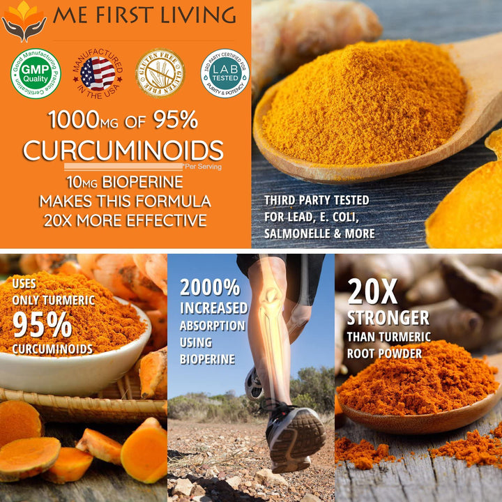 Turmeric Curcumin 1000 mg 95% Curcuminoids, Bioperine 10 mg, 19x More Potent Than Others, Increased Absorption, Non-GMO, Organic Turmeric, Vegan, Gluten Free, 60 Capsules
