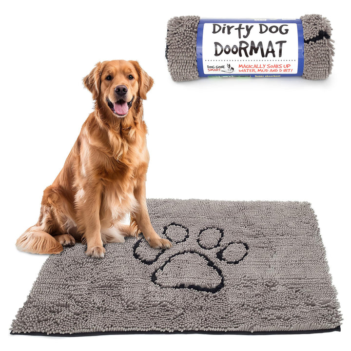 Dirty Dog Doormat - Fast Drying Rug with Super Gripper Backing for Clean Floors - Super Absorbent and Machine Washable Mat for Muddy Paws - Grey